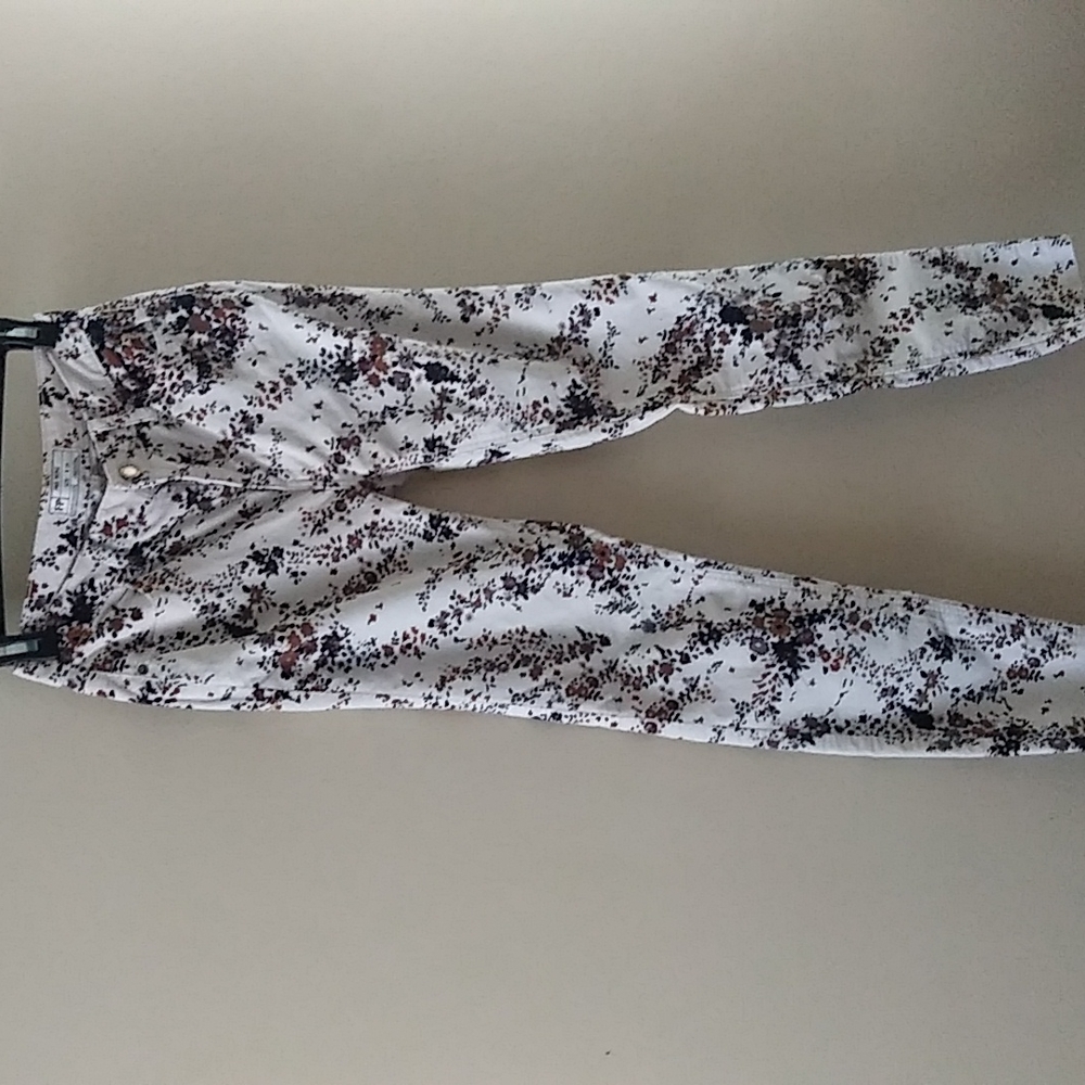 Free People Boho Beige Floral Corduroy  Pants Waist 25